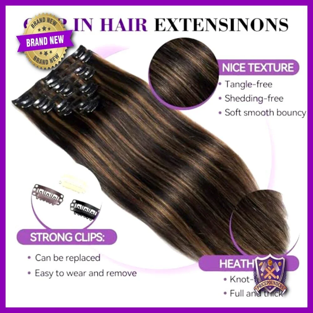 18 Inch Clip In Human Hair Extensions 100g Straight Seamless Double Weft